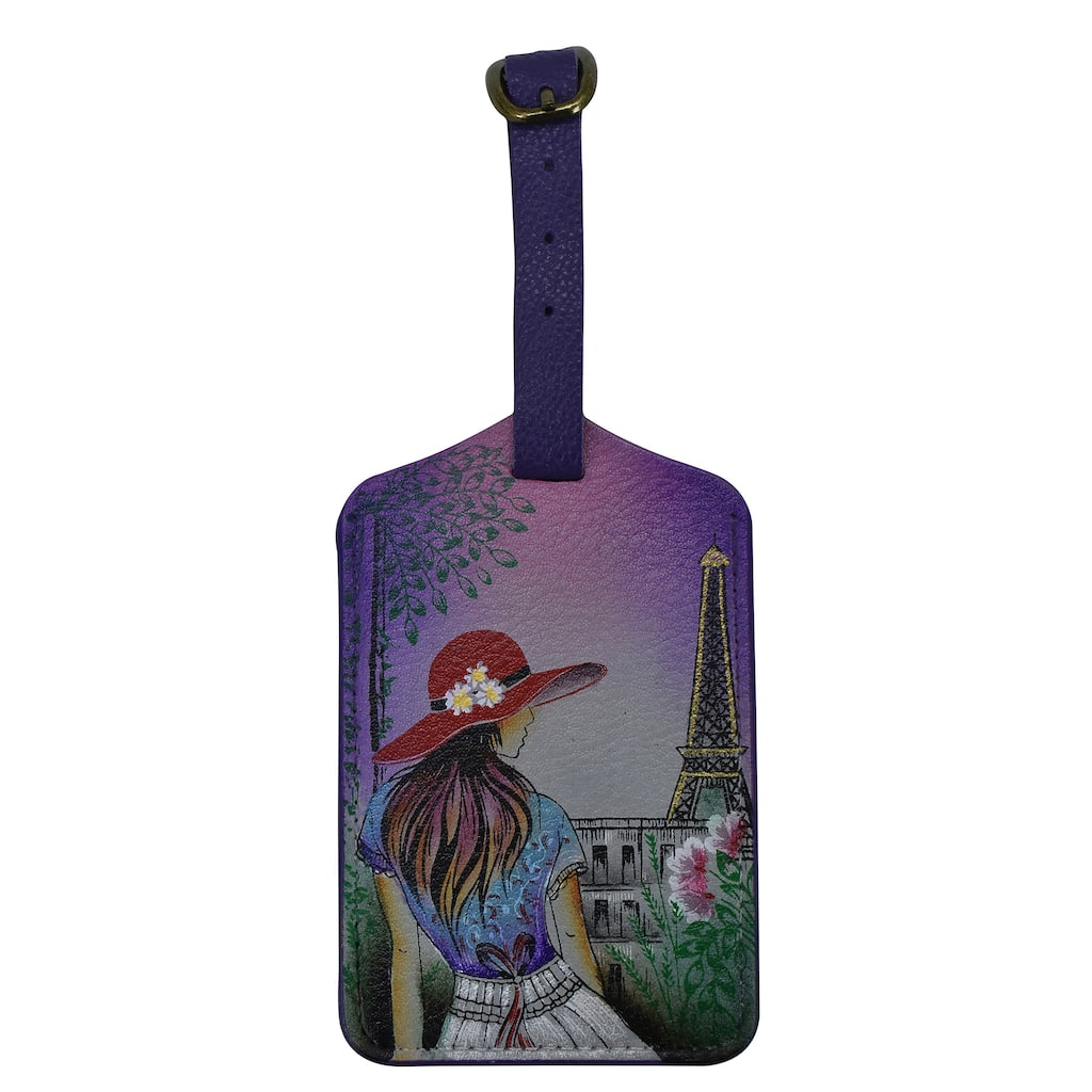 Handpainted Leather Ladies Luggage Tag - Paris Sunrise