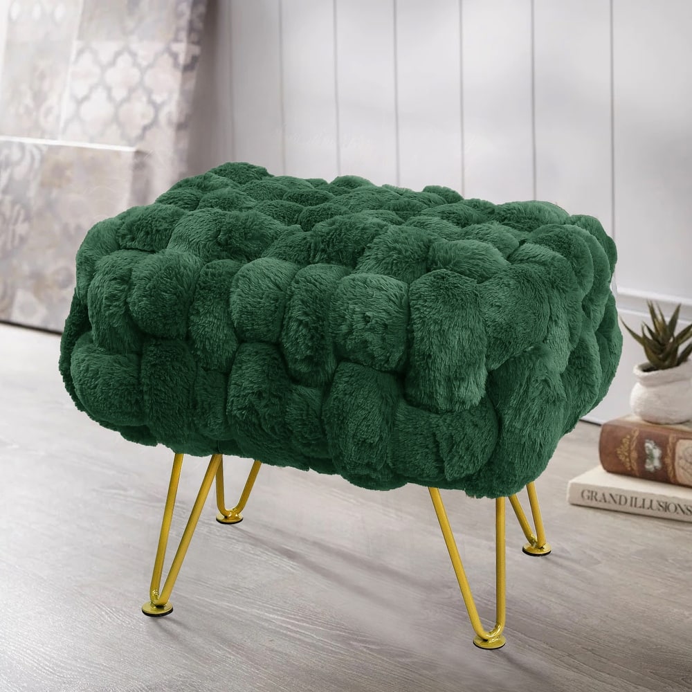 Soft Fauxfur Pouf Stool Ottoman Fuzzy Entryway Bench Seat 27"x20"x19"
