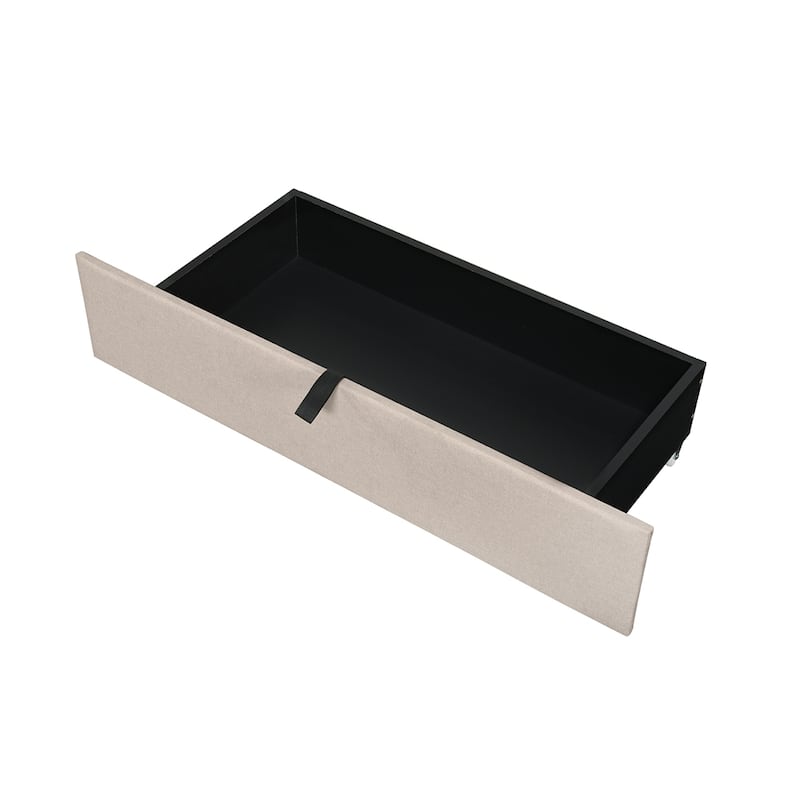 Queen Size Linen Upholstered Platform Bed with Trundle and USB Ports