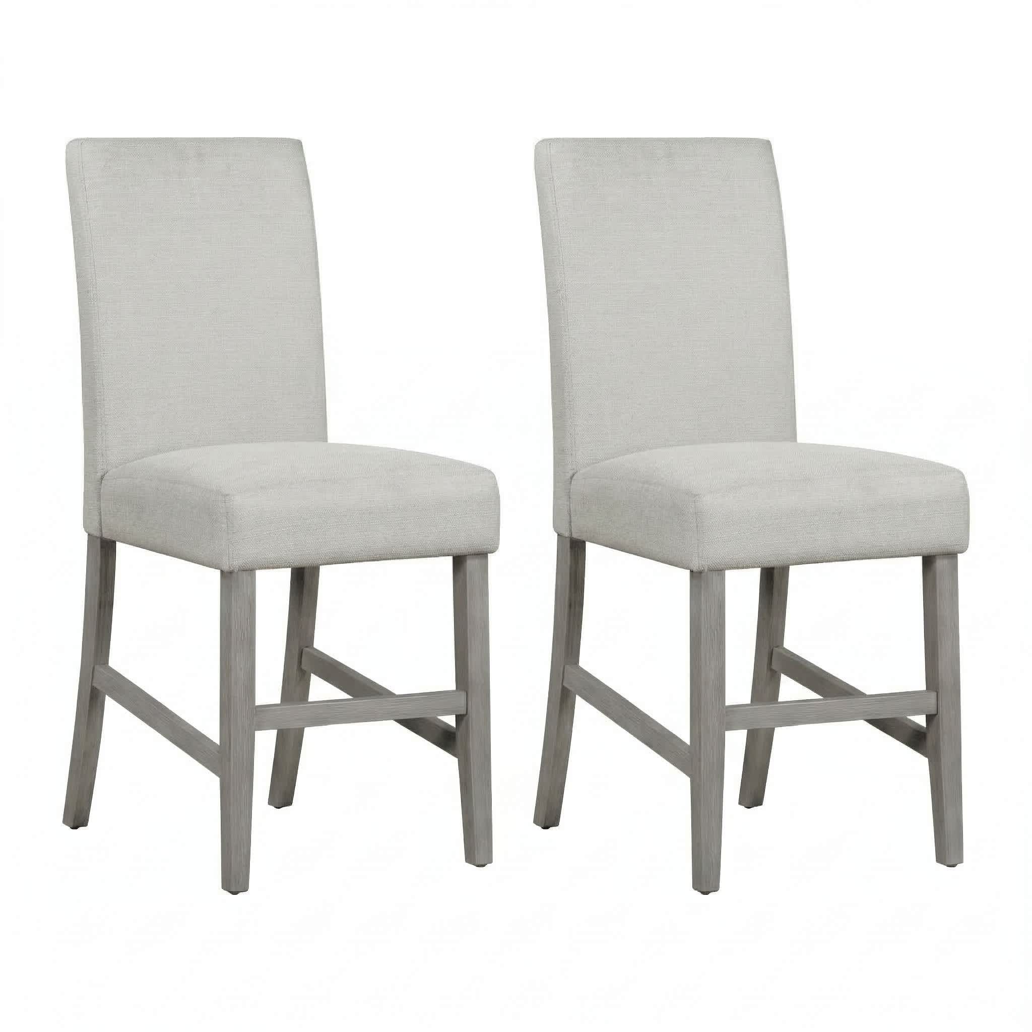 Carolina Chair & Table Bar Stool with Grey Upholstery and Brushed Acacia Wood Frame (Set of 2)