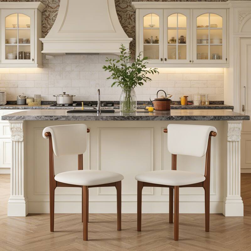 Modern Not Assembled Need Faux Leather Dining chairs, Beige, Solid Wood legs, Mid Century Kitchen Chairs for Diningroom