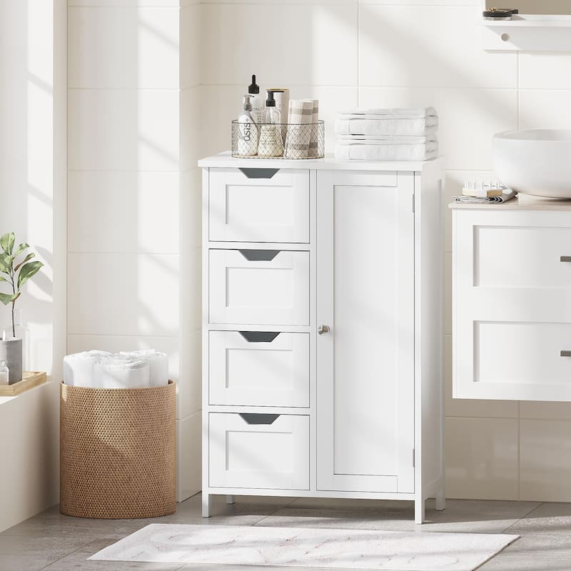 Bathroom Storage Cabinet with 4 Drawers and 1 Door, Freestanding Wooden Floor Organizer, Storage Cabinet for Small Spaces