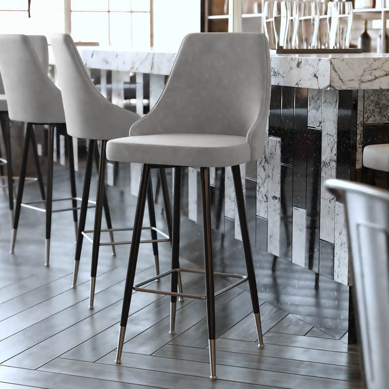 Commercial LeatherSoft Bar Height Stool with Metal Feet & Footrests - 2 Pack - 18.5"W x 20"D x 43.25"H
