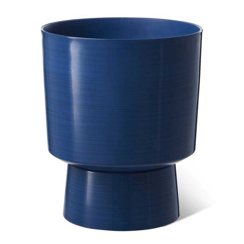 Glitzhome Set of 2 Faux Ceramic Cobalt Blue Flower Pots Urn Plastic Planter Front Porch Decor
