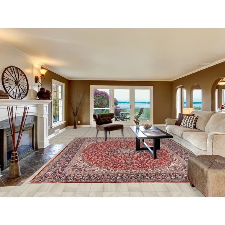 Traditional Kashan Turkish Area Rug Machine Made Living Room Carpet - 9'6" x 12'6"
