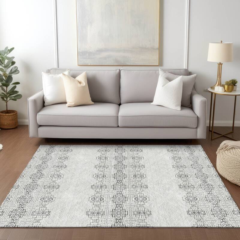 Machine Washable Indoor/ Outdoor Moroccan Boho Chantille Rug