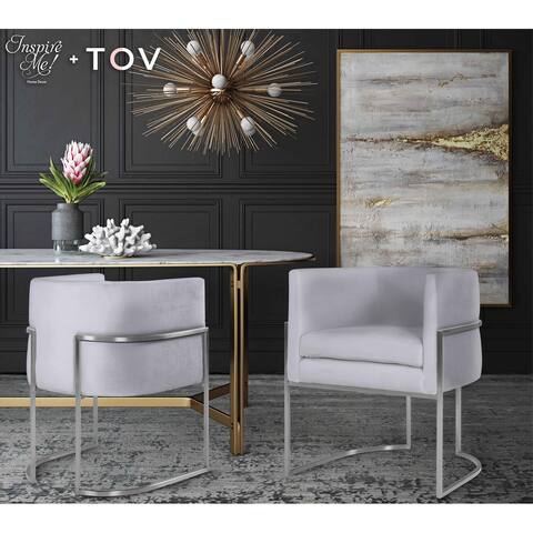 Giselle Grey Velvet Dining Chair with Silvertone Frame by Inspire Me Home Decor