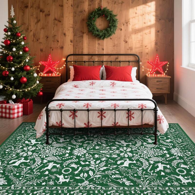 Christmas Non Shedding Xmas Decorative Throw Rug for Living Room, Bedroom, Green