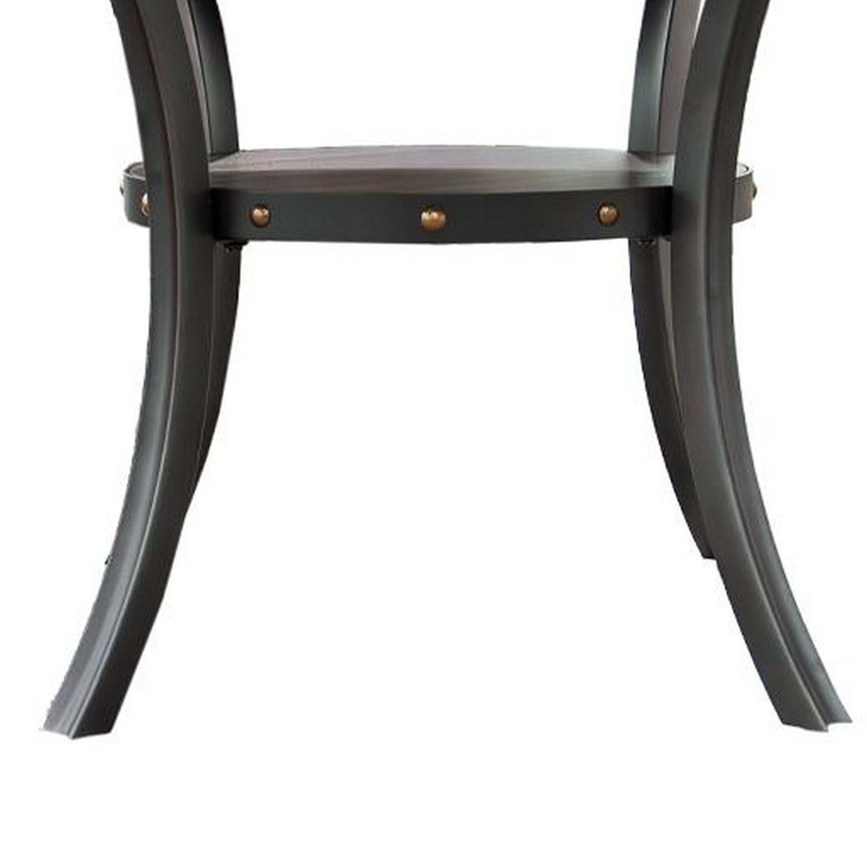 Sie 48 Inch Dining Table, Round Nailhead Trim Top with Shelf