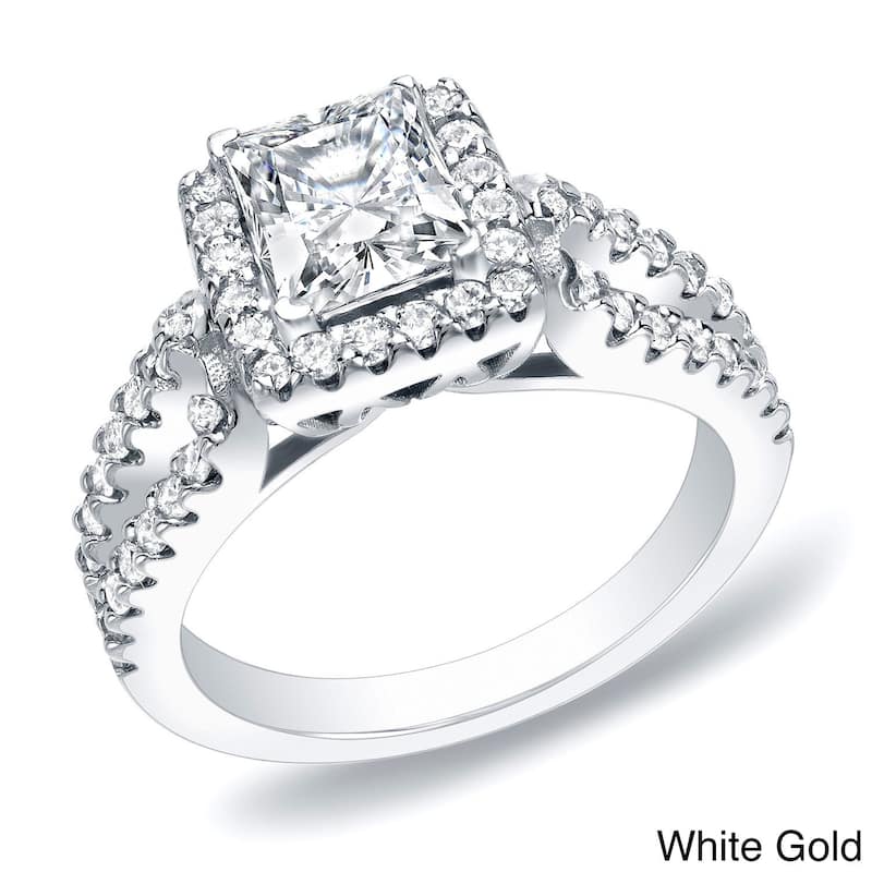 Auriya 14k Gold 1 3/4ctw Princess-cut Halo Diamond Engagement Ring