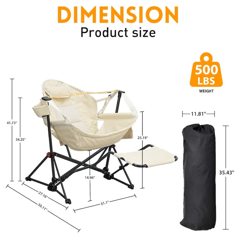 Hammock Camping Chair with Footrest, Outside Foldable Portable Rocking Chairs