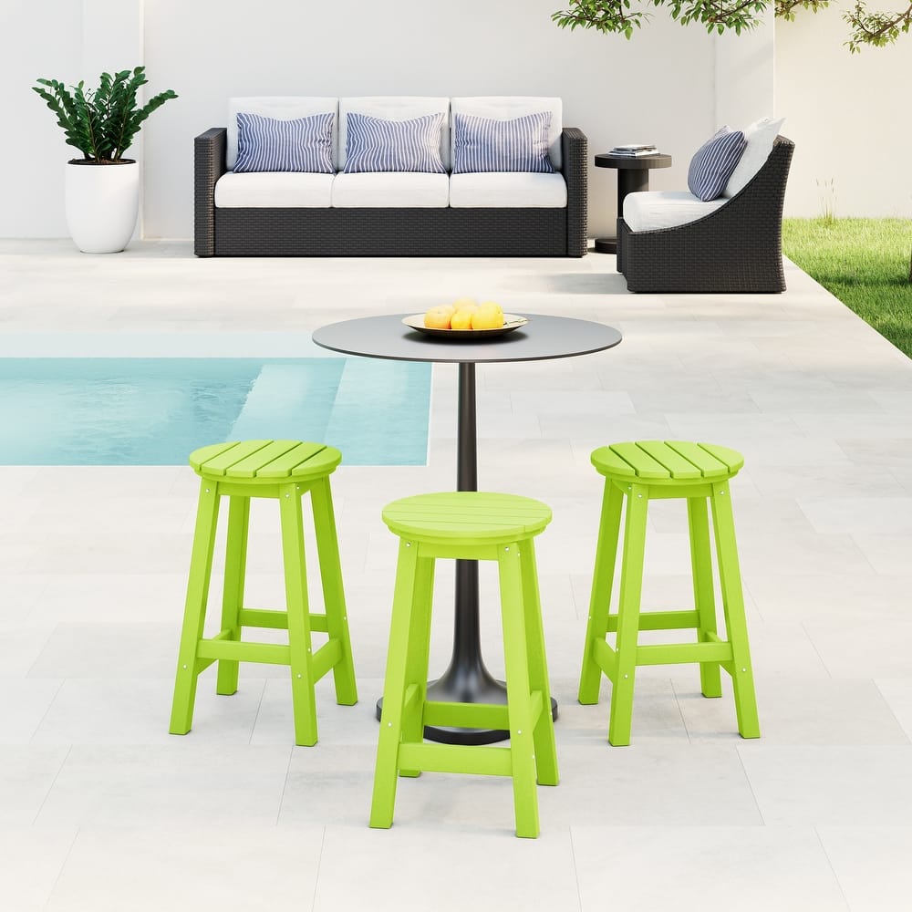 Laguna Hdpe All Weather Outdoor Patio 24" Round Counter Stool (Set Of 3)