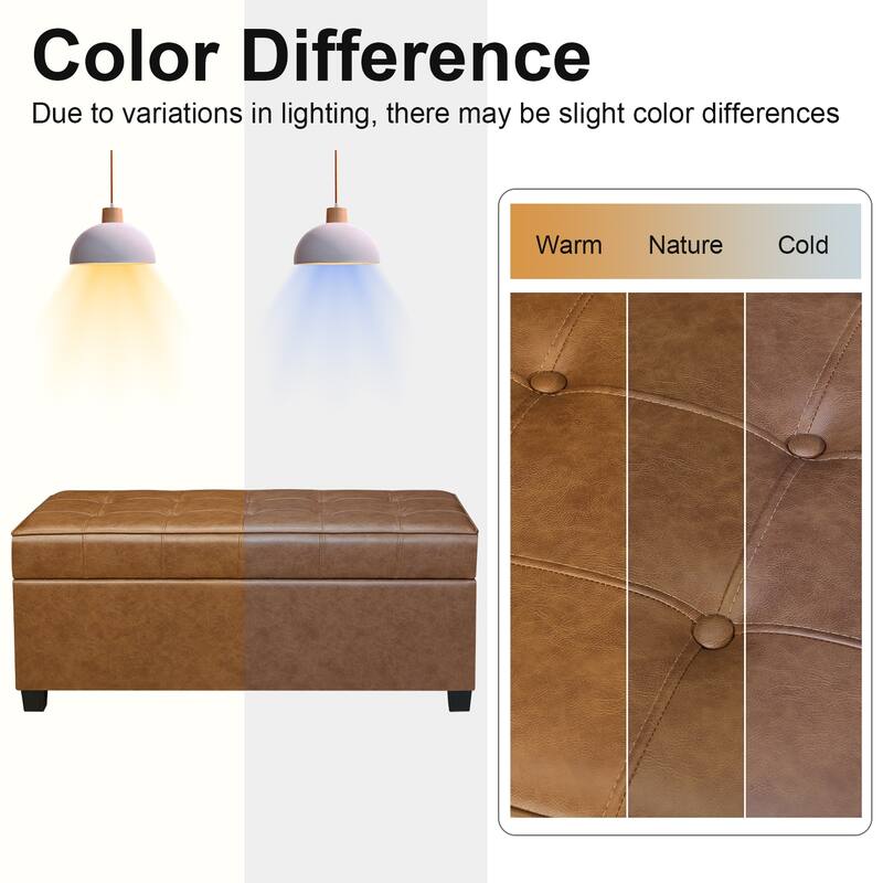 Adeco 40" Faux Leather Storage Ottoman Bench with Tufted Button - 40"X18.8"X16.5"