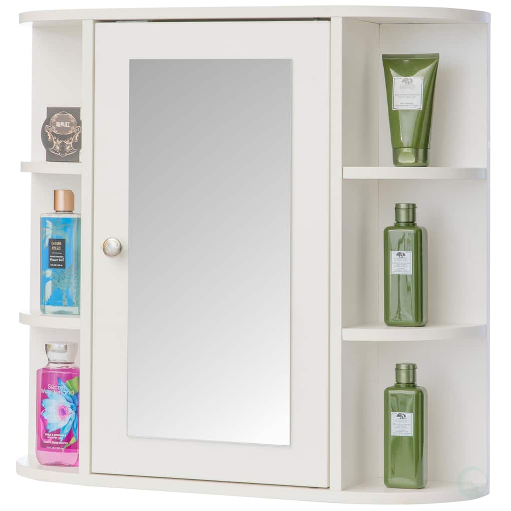 Multifunctional White Medicine Cabinet with 4 Adjustable Inner Shelves and 6 Outer Shelves, Perfect as Bathroom Organizers