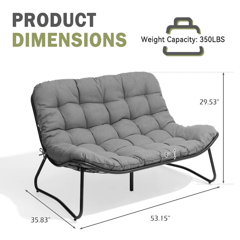 Double Papasan Loveseat Chair Oversized Outdoor Indoor with Padded Cushion