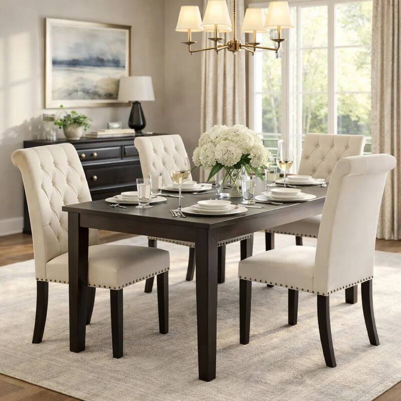 Ali 20 Inch Set of 2 Side Chairs, Light Gray Button Tufted Rolled Back