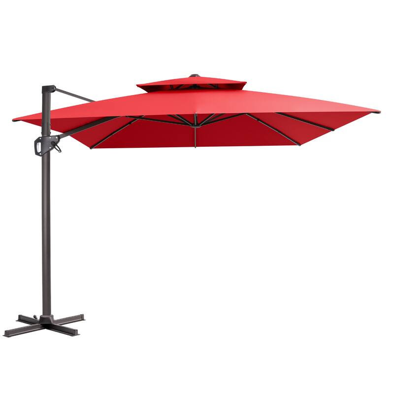 VredHom Outdoor 9x11FT Patio Dual Top Cantilever Offset Umbrella - Red