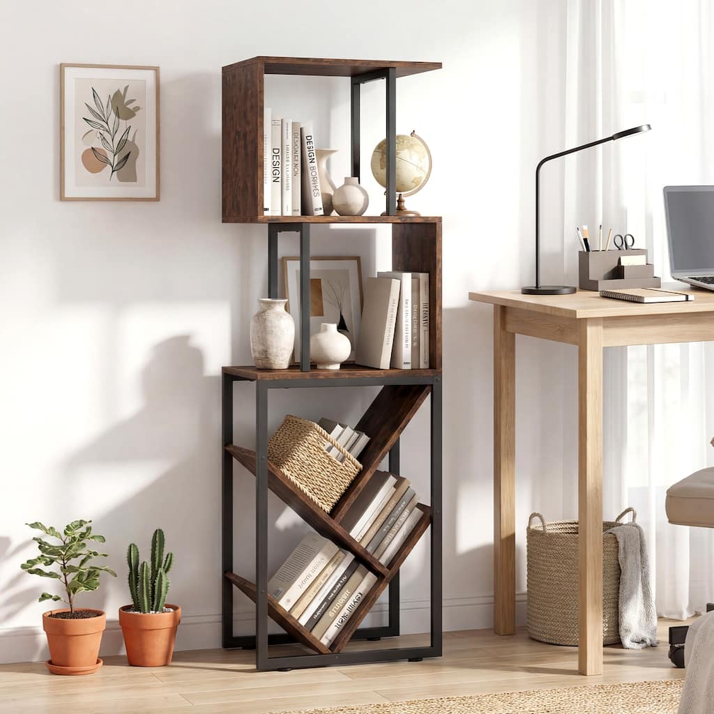 Gymax 6-Tier Bookshelf Industrial S-Shaped Geometric Bookcase w/ Open