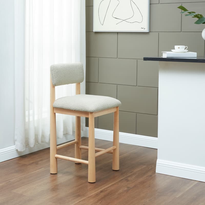 SAFAVIEH Couture Wrenley Boucle 26-inch Counter Stool - 19"W x 19"D x 37"H - Taupe/Natural