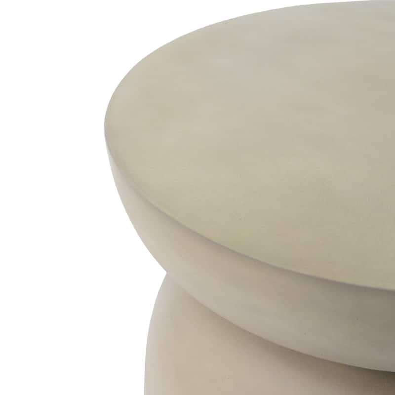 Roomfitters Outdoor Round Top MGO Drum Side Table, Modern Concrete End Table for Patio, Garden or Living Room Accent, Light Grey
