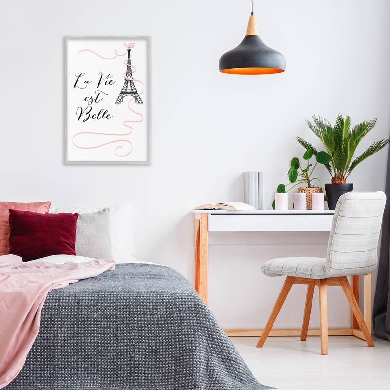 Stupell Life Is Beautiful French Phrase Framed Giclee Art Design By Martina Pavlova