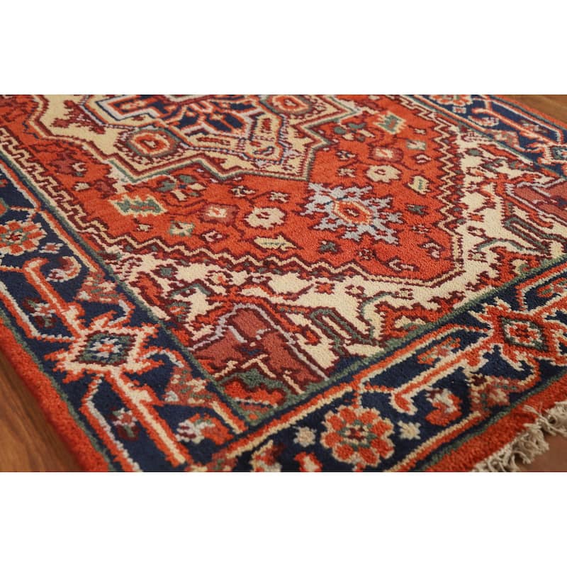 Hand Knotted Oriental 100% Wool Carpet Traditional Medallion Oranges & Rust Heriz (serapi) Area Rug - 5' 1'' X 3' 1''