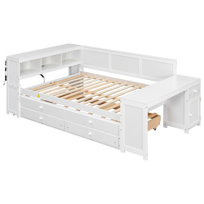 Roomfitters Full Daybed with Trundle, Storage Shelves and Charging Station