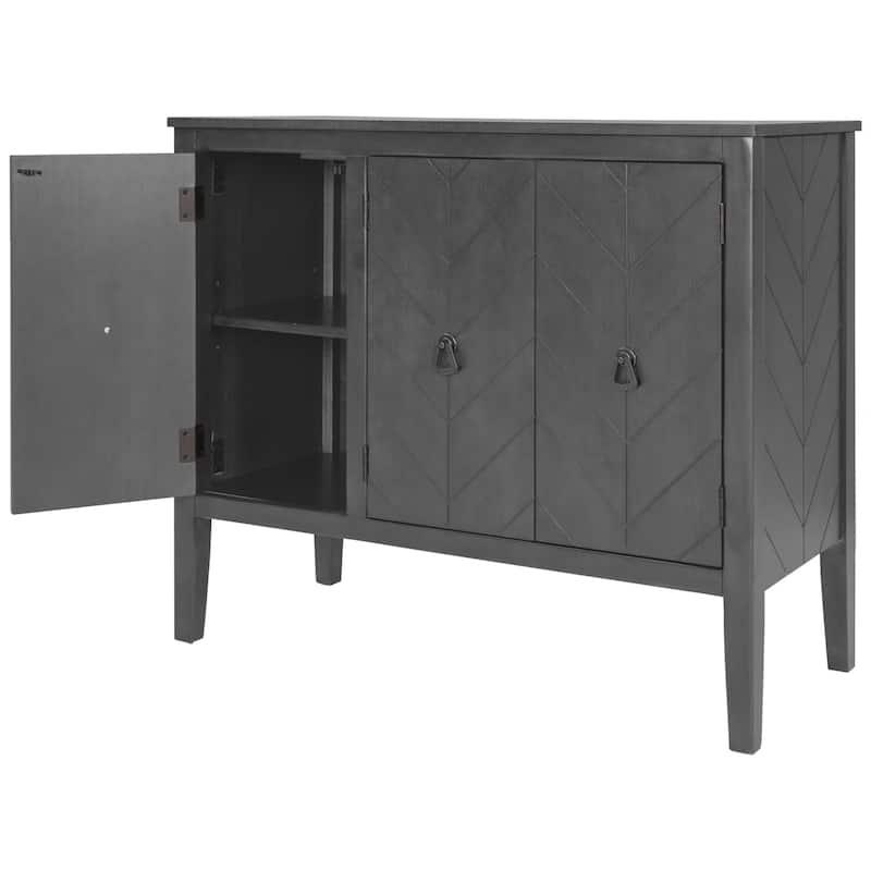 Adjustable Shelf Storage Sideboard with 3 Retro Metal Handles and 4 Pinewood Legs, for Entryway, Living Room, Study Room