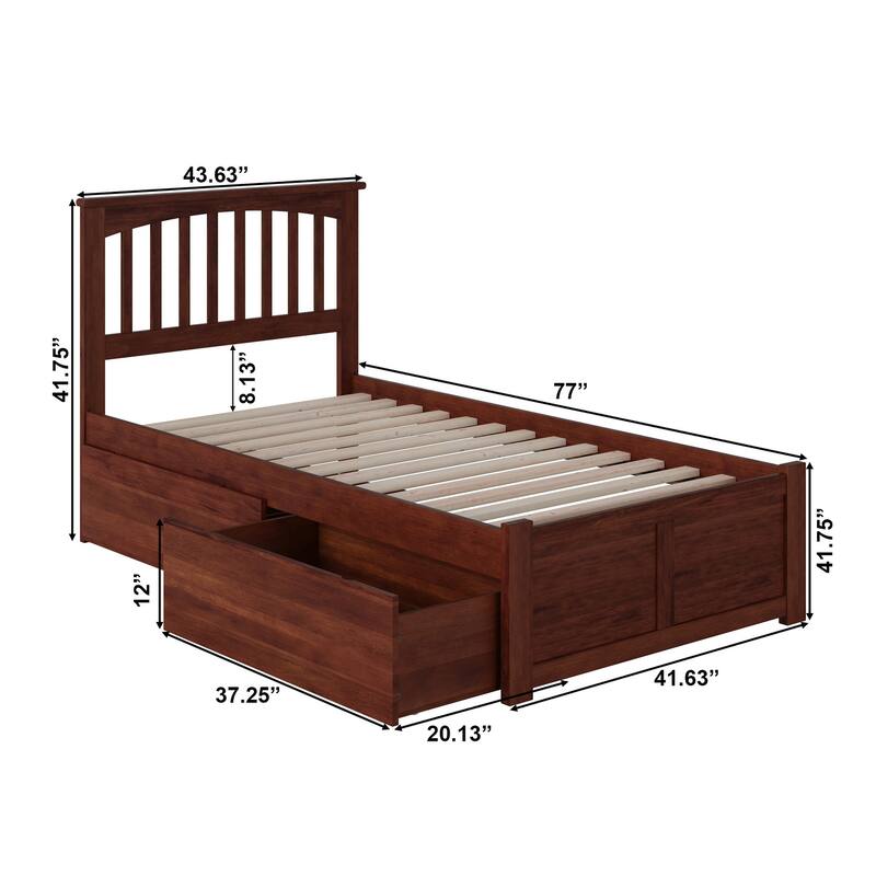 Mission Twin Platform Bed with Footboard and 2 Drawers in Walnut