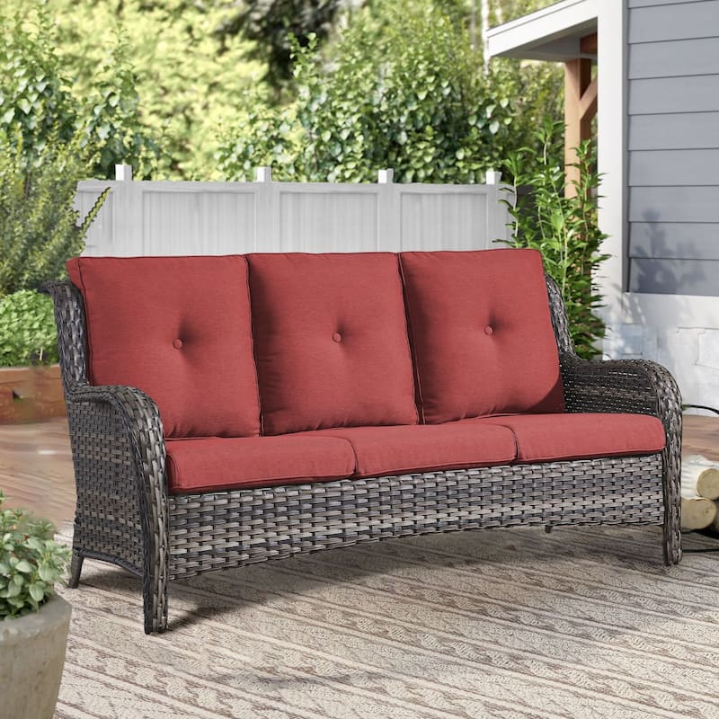 Pocassy 3-Seat Sofa Wicker Sofa Grey-Red - Grey