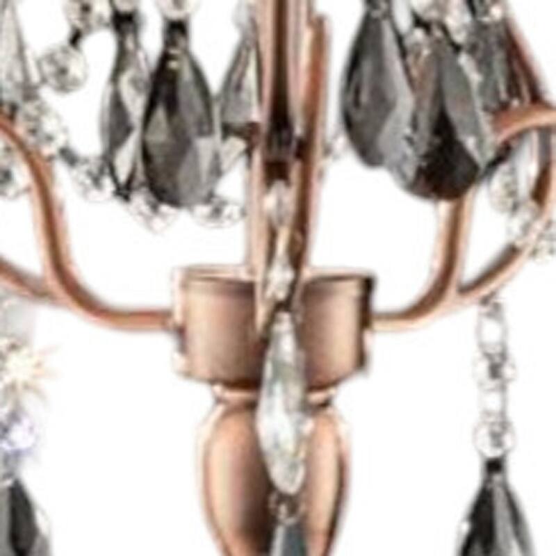 Copper Metal Bedside Lamp with Brown Cotton Drum Shade Faux Crystal Accents In-Line Switch - 17” x 17” x 32” (D x W x H)