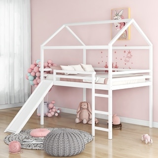 Full Size Loft Bed with Slide, House Bed with Slide, - Bed Bath ...