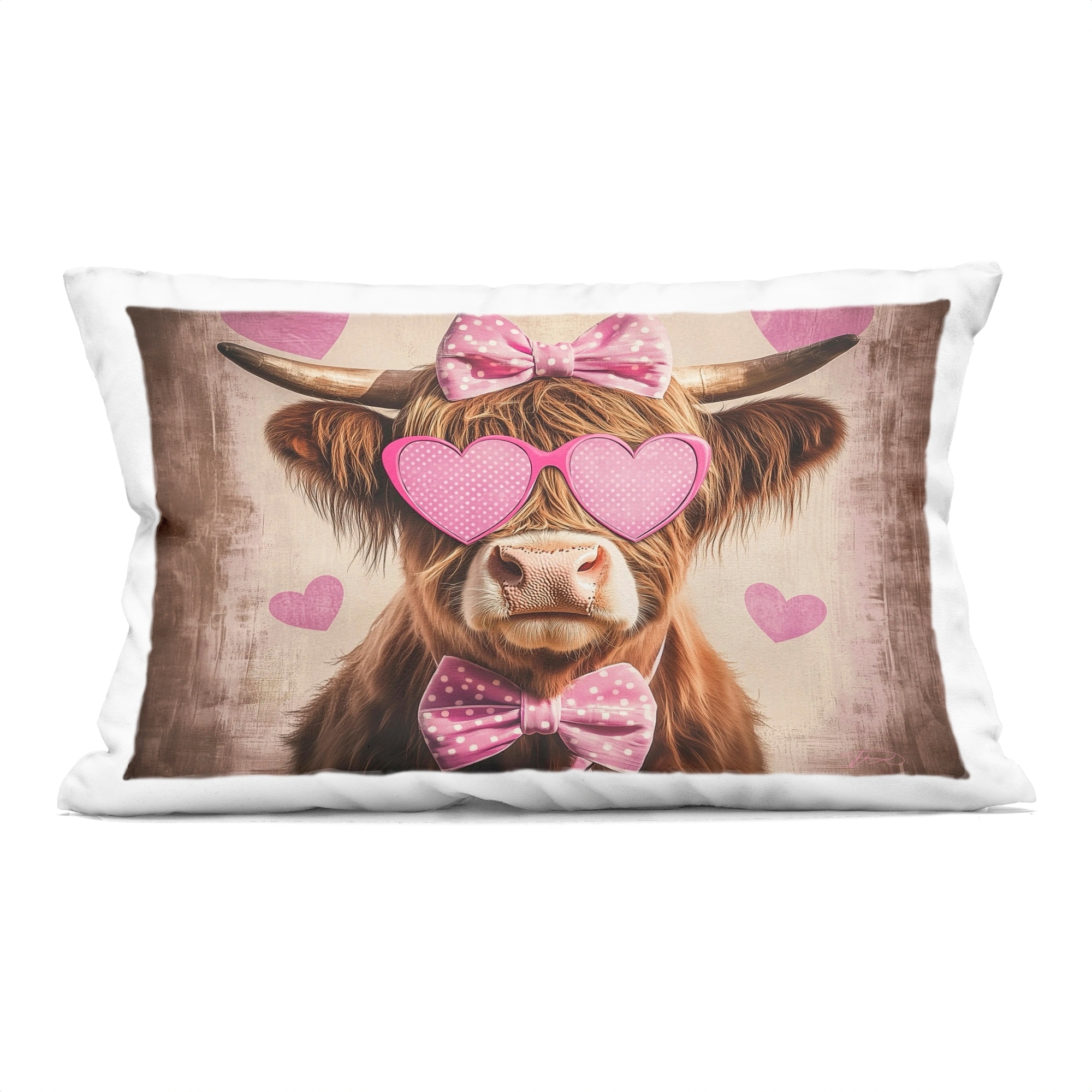 Stupell Cute Cattle Pink Hearts Decorative Printed Throw Pillow Design by Shawna Stewart