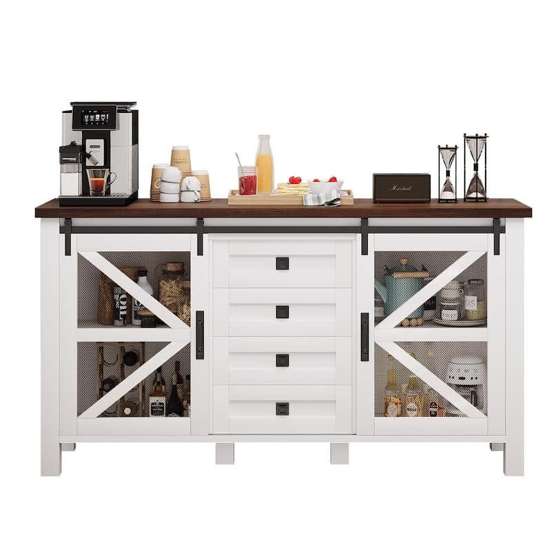 Meyreso Farmhouse Sideboard Buffet Cabinet Wood Coffee Bar Table with Storage for Kitchen