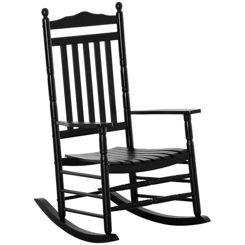 Poplar Wood Rocking Chair with Ergonomic Backrest and Armrests - 26.25" W x 34" D x 45.75" H - Black