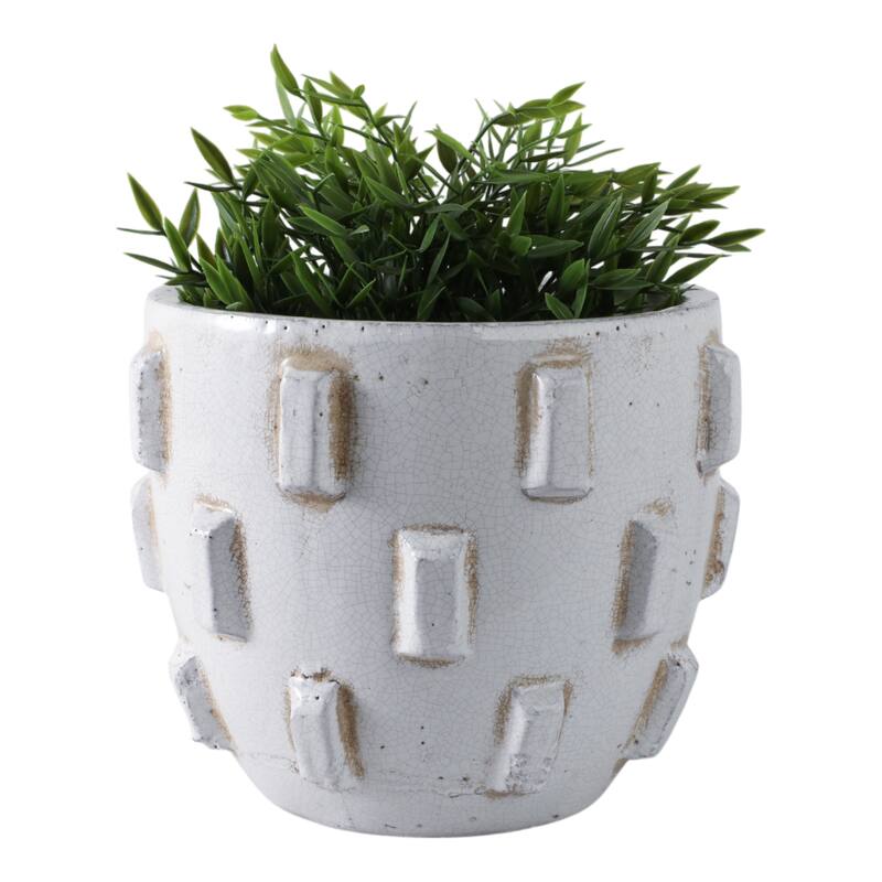 Terracotta Planter Raised Geometric Detailing and Sculptural Design