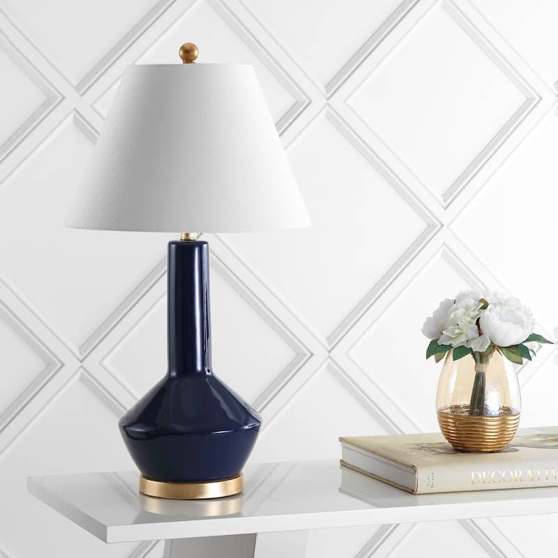 Brussels 29" Ceramic/Metal LED Table Lamp, Navy/Brass by JONATHAN Y