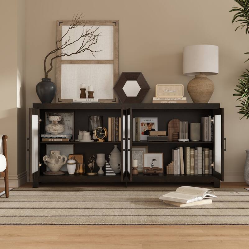 Acrylic Doors Creative White/Brown Buffet Sideboard Bookcase Accent Storage Cabinet: Elegant Storage with Rich Wood Grain Finish
