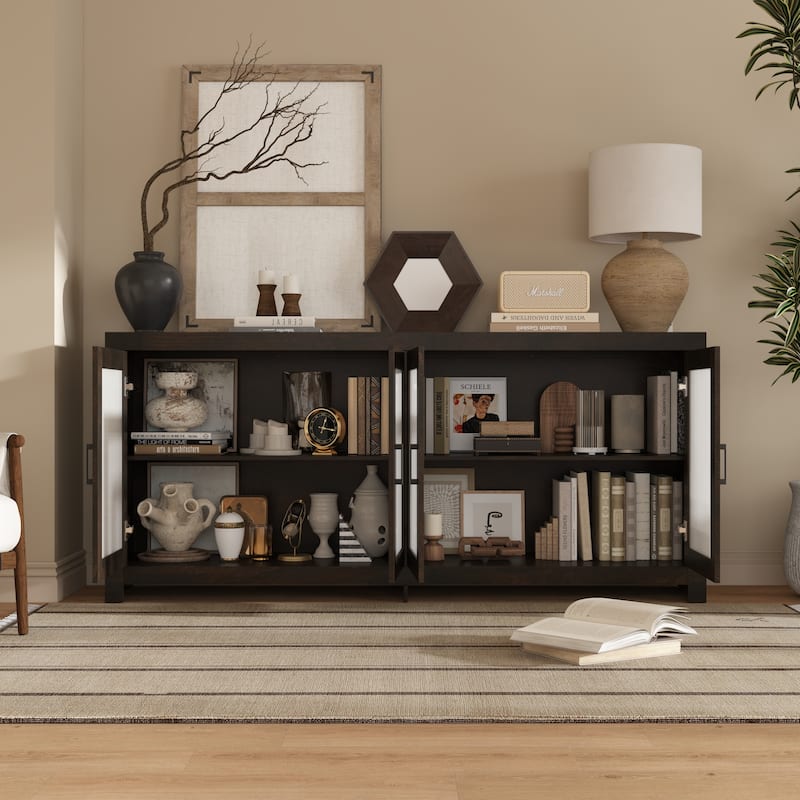 Acrylic Doors Creative White/Brown Buffet Sideboard Bookcase Accent Storage Cabinet: Elegant Storage with Rich Wood Grain Finish