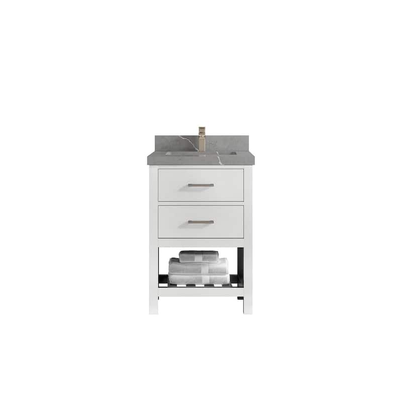 Willow Collections 24 x 22 Parker Single Bowl Sink Bathroom Vanity in White with Countertop - 24 in x 22 in - 2"Piatra Gray