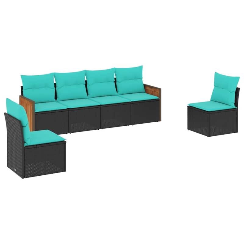 vidaXL 6 Piece Patio Sofa Set with Cushions Black Poly Rattan