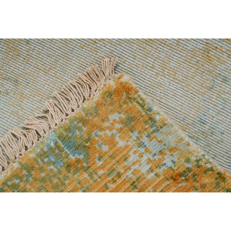 Hand Knotted Oriental Viscose Silk Carpet Modern All-Over Multi-Colored Abstract Area Rug - 5' 9'' X 4' 0''