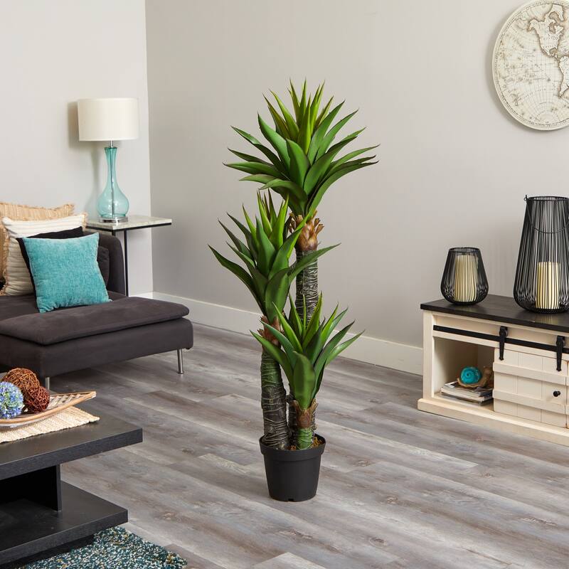 Decorative Artificial Tree with Planter - 5ft Spiky Green Leaves, Elegant Home Office Decor - 5ft.