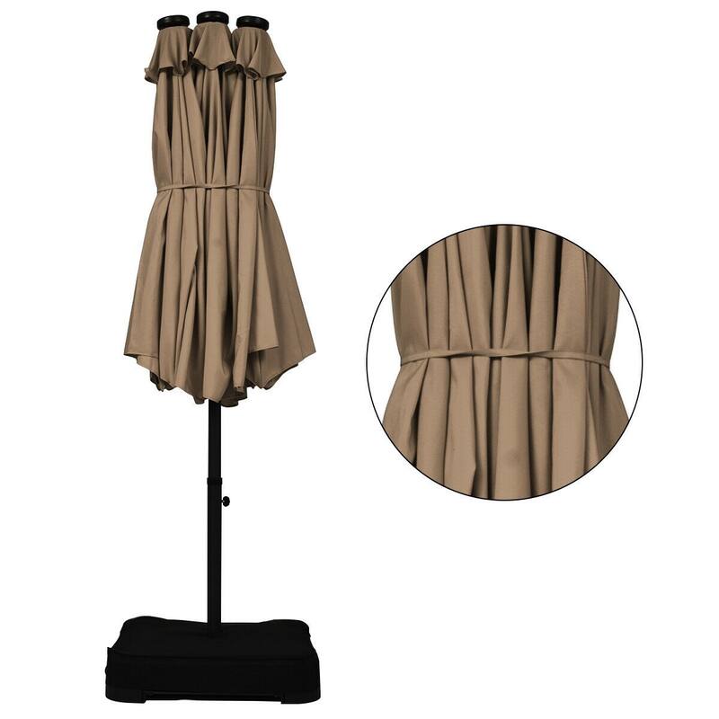 15 Ft Solar LED Patio Double-sided Umbrella Market Umbrella with Weight Base - 15' x 8' (W x H)