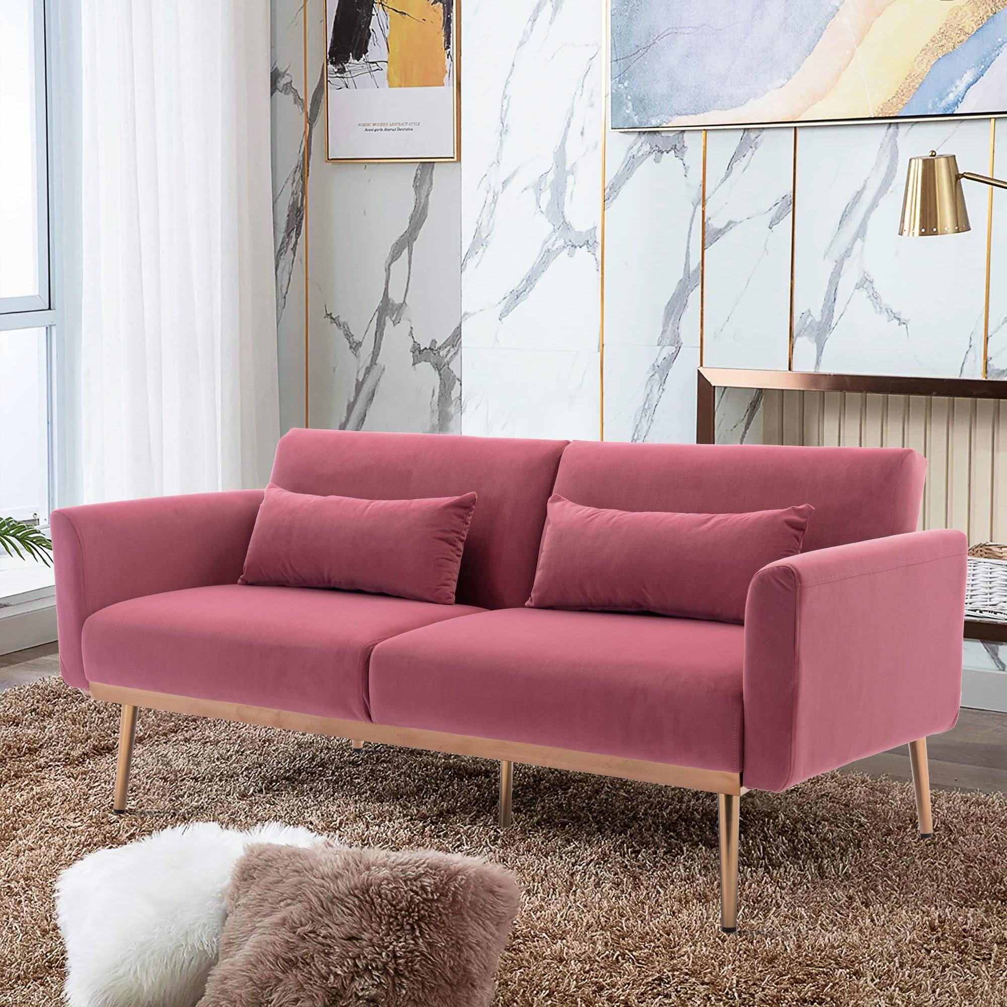 Pink on sale loveseat sleeper