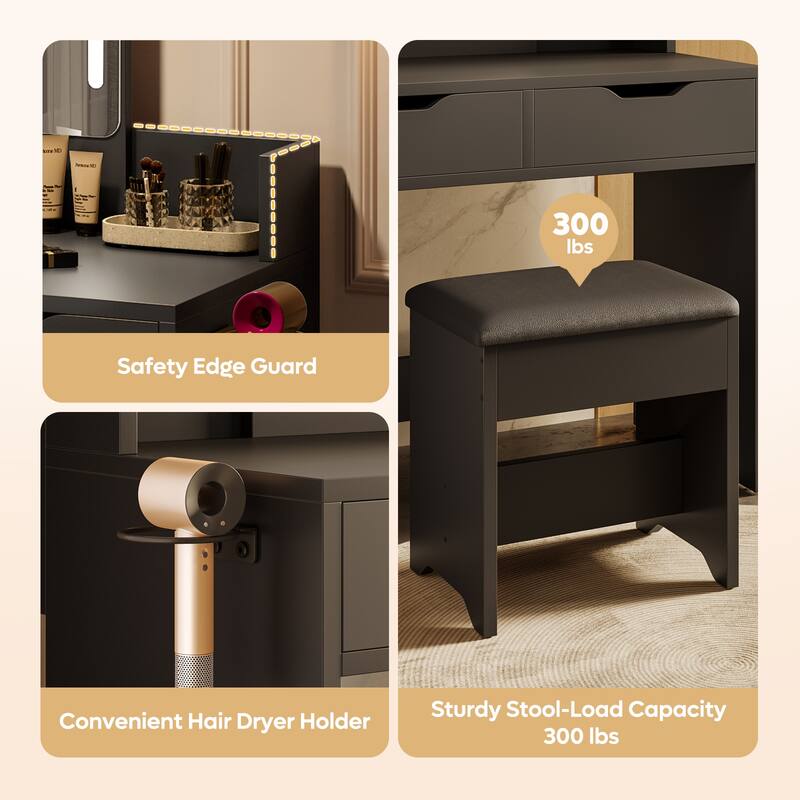 Bestier Vanity Set with Mirror and Lights,Vanity Desk with Drawers,Makeup Table with Light Modes & Hair Dryer Holde