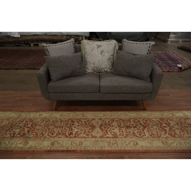 Hand Knotted Oriental 100% Wool Carpet Traditional Floral Oranges & Rust Ziegler Runner Rug - 13' 2'' X 2' 6''