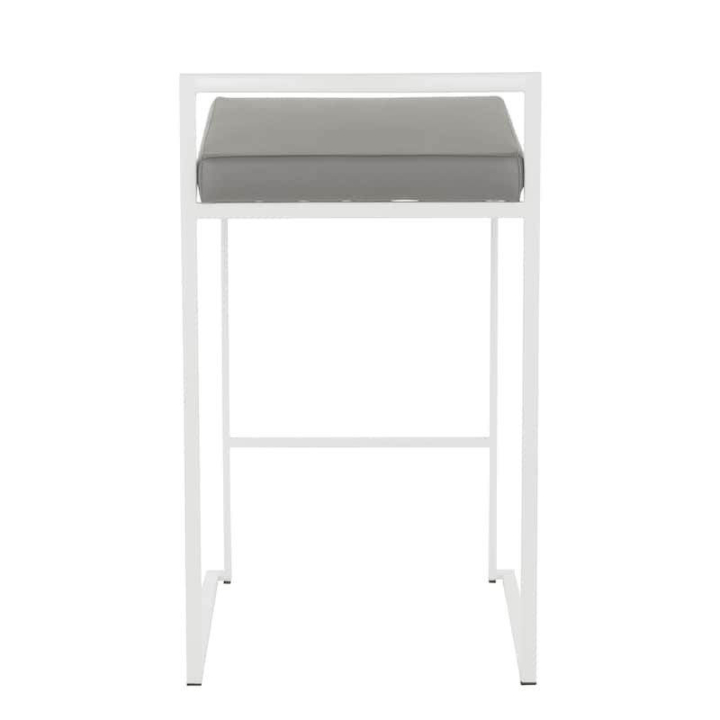 Lumisource Counter Stool in White with Grey Faux Leather - Set of 2 - 16"Lx17.5"Wx31"H