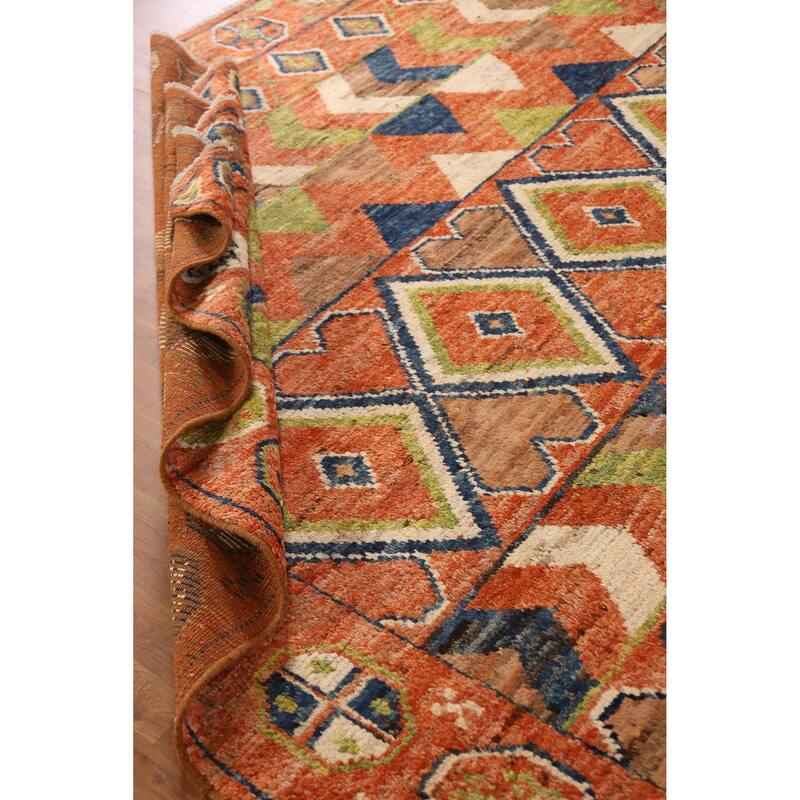 Orange Geometric Moroccan Large Rug Handmade Wool Carpet - 10'1" x 13'8"