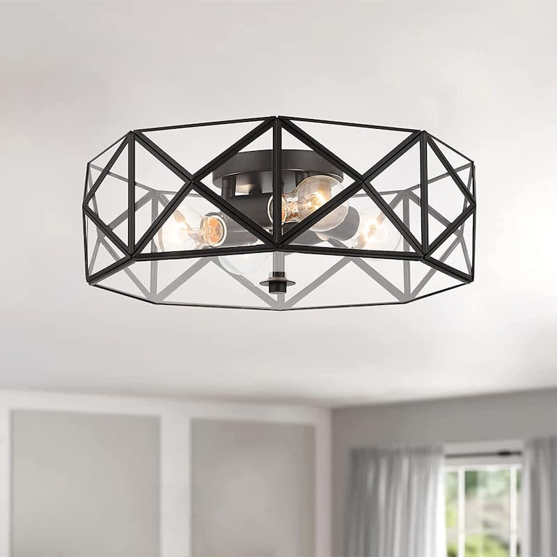 4 - Light 16.93" Unique/Statement Geometric Flush Mount - 5.91"H x 16.93"W x 16.93"D - Black